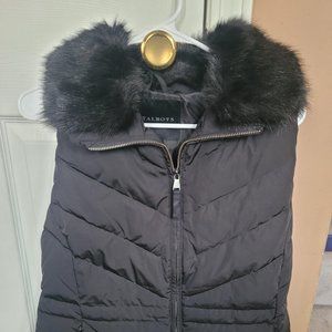 Talbots Black Removable Faux Fur  Puffer Vest